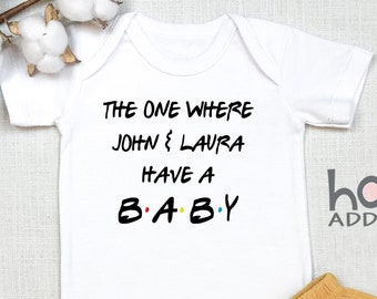 Custom Baby Announcement , Personalized Pregnancy Announcement, Pregnancy Reveal, Friends TV Show, Maternity Photo Prop, Ideas, Onesie®