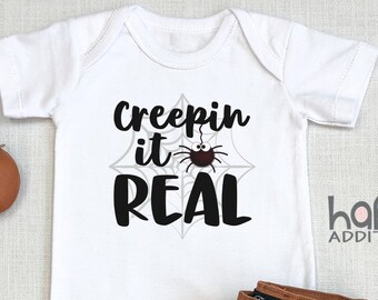 Creepin' It Real , Toddler Shirt, Cute Spider, Halloween Outfit, Long Sleeve, Cute Halloween Outfit Boy, Keeping It Real, Pun Oneise