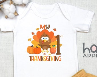 My First Thanksgiving Baby , Thanksgiving Baby Bodysuit, Turkey , Cute Thanksgiving , Baby Reveal, Long Sleeve, Onesie®