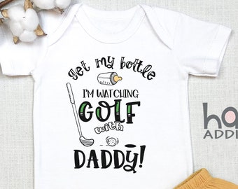 Personalized Golf , Custom Name Watching Golf With Daddy, Mommy, Aunt, Uncle, Golfing Buddy, Future Golfer, Funny Golf, Crawl Walk, Onesie®