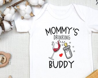 Funny Baby , Mommy's Drinking Buddy, Funny s, Funny Baby Bodysuit, Funny Baby Shower Gift, New Mom Gift, Wine, Bottle, Onesie®