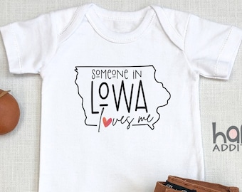 Someone In Iowa Loves Me , Iowa  Baby Outfit, Baby Shower Gift, Raglan Toddler Shirt, Baby Boy Gift, Des Moines, Cedar Rapids, Onesie®