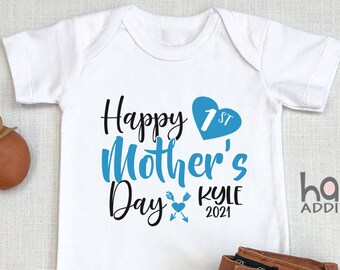 Personalized Happy 1st Mother's Day , Cute Personalized Baby Boy Outfit, Baby Bodysuit, Custom Name , First Mother's Day, Onesie®