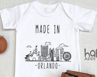 Made In Orlando , Florida Baby Outfit, Baby Shower Gift, Fl Orlando Florida, Toddler Shirt, Long Sleeve, Baby Boy , Skyline, Onesie®