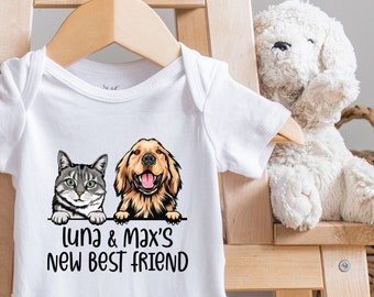 Baby Shower Gift, New Best Friend Dog , Custom Pet , Personalized Dog Name , Baby Gift, Custom Cat, Protected by Dog, Onesie®