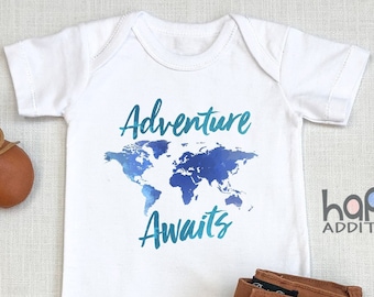 Adventure Awaits Pregnancy Announcement , Future World Traveler. Baby Shower Gift for Traveler, Long Sleeve, World, Baby Boy, Onesie®
