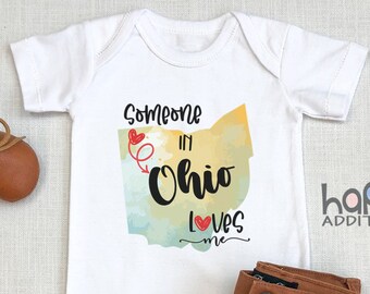 Someone In OHIO Loves Me , Virtual Baby Shower Gift, Watercolor, Toddler Shirt, Baby Boy Gift, Long Distance, Columbus OH, Cleveland