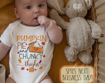 Pumpkin Pie and Chunky Thighs Baby Onesie®, Fall Baby Clothes , Funny Thanksgiving, Toddler Shirt, Long Sleeve, Photo Ideas, Baby Bodysuit