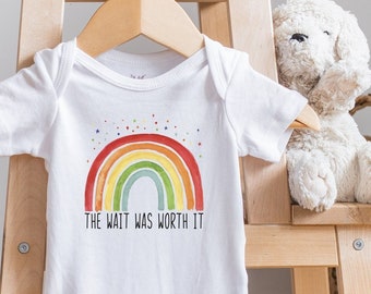 The Wait Was Worth It , Rainbow Baby Bodysuit, Pregnancy Announcement, Baby Reveal, Long Sleeve, IVF Baby, Worth The Wait, Baby Shower