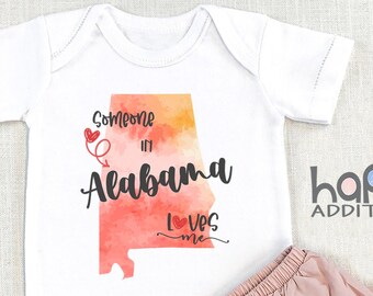 Someone In Alabama Loves Me , Watercolor, Virtual Baby Shower Gift, Raglan Toddler Shirt, Baby Girl Gift, Long Distance, Birmingham, Onesie®