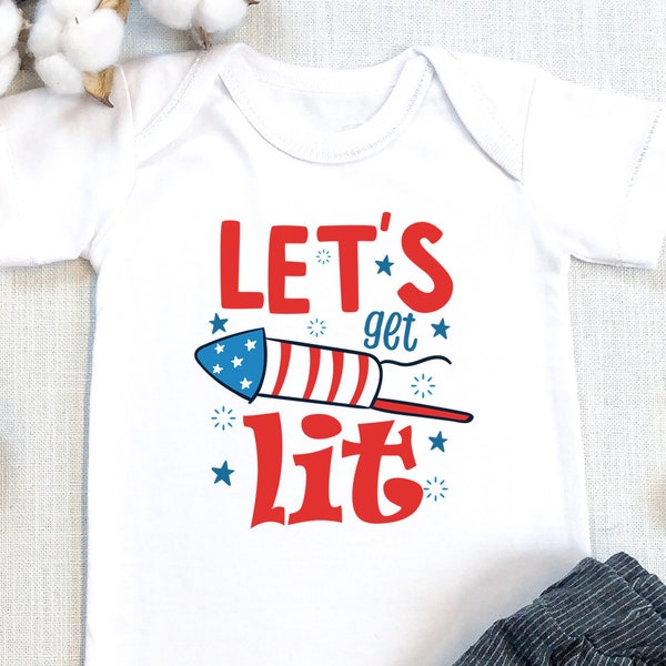 Funny 4th of July , Let's Get Lit Baby , Independence Day, Fourth of July ,4th Of July Baby Bodysuit,, Onesie®