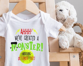 Pregnancy Announcement , Baby , Halloween , Halloween pregnancy announcement  Baby Reveal Photo Prop, Custom Due, Onesie®