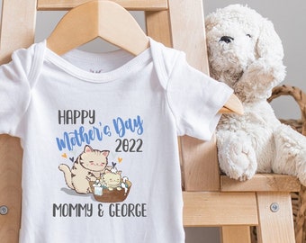 Personalized Happy Mother's Day  for Baby Boy, Cute Mother's Day, Baby Boy Outfit, Custom Boy , Mothers Day Toddler T-Shirt, Cat Lover