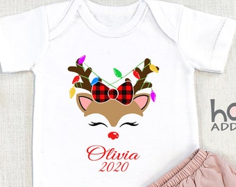 Custom Christmas Name , Bodysuit, Christmas Outfit Baby Girl , Baby Name, Christmas Gift, Reindeer, Personalized, Toddler, Onesie®