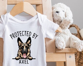 Personalized Dog Name Baby , Cat Lover, Protected by Custom Name, Custom Bodysuits, Baby Girl Gift, Baby Boy Gift, Baby Shower Gift,