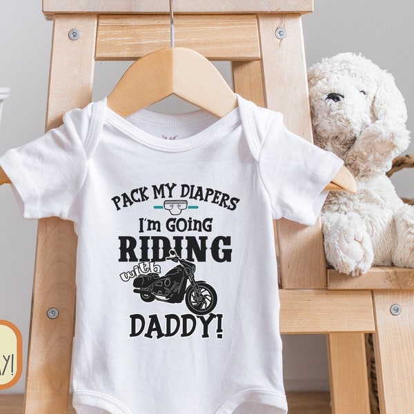 Personalized Motorcycle , Riding with Daddy, Grandpa, Harley Davidson, Future Rider, Funny, Pack My Diapers I'm Going Riding "Custom"