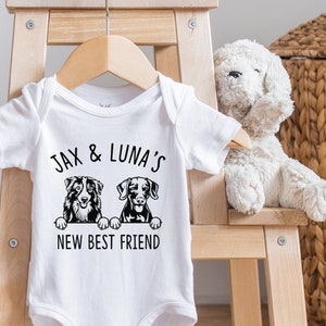 Custom Pet Portrait Baby BodySuit, Custom DOG bodysuit, Baby Shower, Pregnancy Announcement, Baby and Dog, New sibling, My new best friend