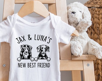Custom Pet Portrait Baby BodySuit, Custom DOG bodysuit, Baby Shower, Pregnancy Announcement, Baby and Dog, New sibling, My new best friend