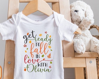 Personalized Baby Announcement , Cute Baby Shower Gift, Fall Baby, Autumn Baby Clothes, Cute Baby Reveal, Long Sleeve, Unique, Onesie®