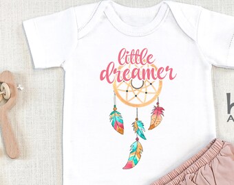 Little Dreamer , Dream Catcher, Gift For Newborn Baby Girl, Toddler Shirt, Baby Girl Outfit, Long Sleeve, Feather, Baby Shower Gift, Onesie®