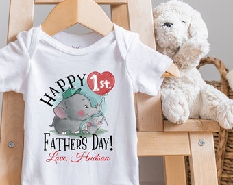 Personalized Happy First Father's Day , Cute Custom , Father's Day Gift, Daddy and Me, Elephant Baby Bodysuit, Boy, Girl, Onesie®