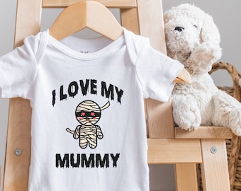 Cute Mummy Halloween , I Love My Mummy , Funny Halloween Infant Bodysuit, Baby , I Love My Mommy, Halloween Pun, Onesie®