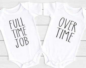 Funny Twin s, Funny Baby Shower Gift For Twins, Full Time Job Over Time, Milk and Cookie, Twin Outfit, Toddler Shirt, Long Sleeve, Onesie®