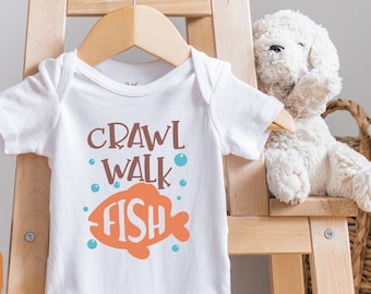 Crawl Walk Fish , Going Fishing , Sailboat , Fishing Outfit, Baby Bodysuit, Cute Baby, Baby Boy Outfit, Long Sleeve, Onesie®