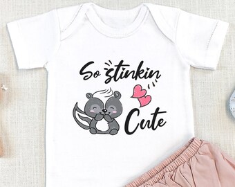 So Stinkin Cute Baby , Cute Baby Bodysuit, Skunk, Funny Baby , Pun , Toddler Shirt, Long Sleeve, Raglan Shirt, Birthday, Onesie®