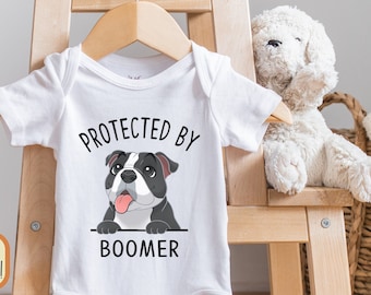 Personalized Dog Name Baby , Cat Lover, Protected by Custom Name, Custom Bodysuits, Baby Girl Gift, Baby Boy Gift, Baby Shower Gift,