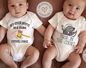 Funny Twin Outfit, Lawyer, Attorney, Judge Baby Shower Gift (Set of 2)