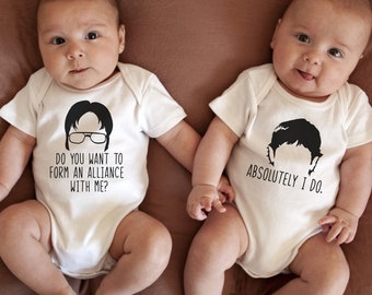 The Office TV Show Fan Onesie®, Twin Baby Gifts, Best Friends Outfits, Dwight Schrute, Jim, Gift for Twins, Twin Outfit, Funny Twins Outfit