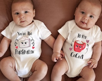 Christmas Twin Baby Onesie®, You're the Marshmallow to my Cocoa Christmas Baby Bodysuit for Twins, Twin Photo Prop, Toddler Twin Shirts