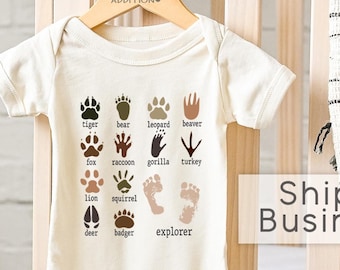 Adventure Baby Onesie® Baby Bodysuit, Explorer, Wild Animal Paw Prints, Hunting, Outdoor Lover, Camping, Nature,  Explore, New Baby Gift