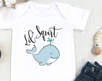 Lil Squirt Baby , Funny Baby Bodysuit, Whale , Baby Boy , Funny , Animal , Cute Niece Nephew Gift, Long Sleeve, Onesie®