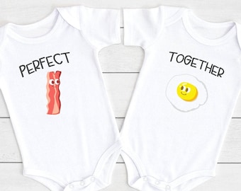 Funny Twin , Bacon and Eggs, Best Friend Shirts, Newborn, Best Friends Outfits, Gift For Twins, Mac and Cheese, Milk and Cookies, Onesie®