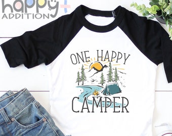 One Happy Camper Toddler Shirt, Raglan Shirt, Adventure Baby s, Travel Buddy, Camping , Camper ,  Long Sleeve, Baby, Onesie®