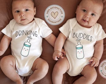 Funny Twin Baby Bodysuit: Drinking Buddies Matching Outfits Onesie® (Set of 2)
