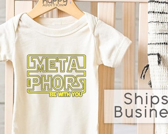 MetaPhors Be With You Baby Onesie®, Funny Pun Sci-Fi Shirt, Baby Boy Gift, Baby Romper, Raglan Toddler Shirt, Star Wars Fan Baby