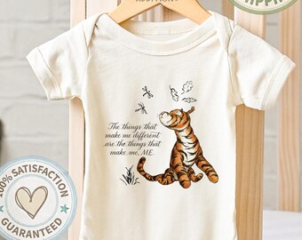 Vintage Storybook Tigger Baby ONESIE®: Things that make me Different makes me ME Quote Unisex Bodysuit Pooh Bear