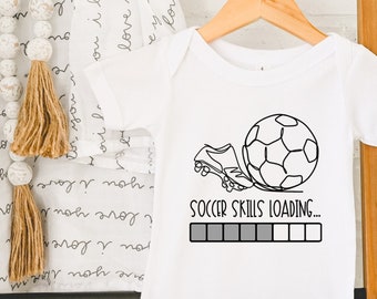 Soccer Skills Loading Baby Onesie®, Funny Soccer Bodysuit, Soccer Fan, Futbol baby, Sports Fan, Long Sleeve, Unisex, Toddler, DNA