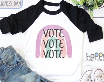 Vote Vote Vote Toddler T-Shirt - Vote for my Future - Voting Baby Clothes - Baby Girl - Election - Rainbow Voting -  Raglan Shirt Kids