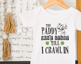 Custom Funny St. Patrick Day , The Party Don't Start Outfit, Cute Baby Boy Bodysuit, Long Sleeve, St Paddy Day, Irish Baby, Onesie®