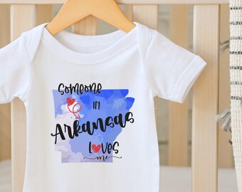 Someone In Arkansas Loves Me Onesie®, Arkansas Baby, Baby Shower Gift, Raglan Toddler Shirt, Baby Boy Gift, Long Distance, Little Rock