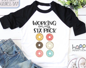 Working On My Six Pack Baby Toddler T-Shirt, Raglan Shirt, Donut , Donut Baby Shower, Baby Boy Clothes, Funny Baby s, Cute, Onesie®