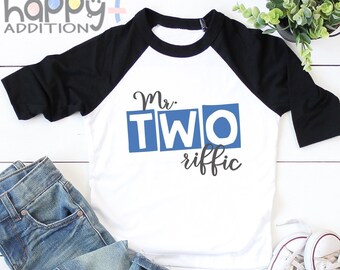 Funny Mr. Two riffic Toddler Shirt, Birthday Outfit, Two Year Old Boy Birthday Shirt, Cute 2nd Birthday, Raglan Shirt, Onesie®