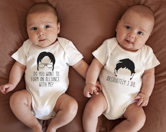 The Office TV Show Fan Onesie®, Twin Baby Gifts, Best Friends Outfits, Dwight Schrute, Jim, Gift for Twins, Twin Outfit, Funny Twins Outfit