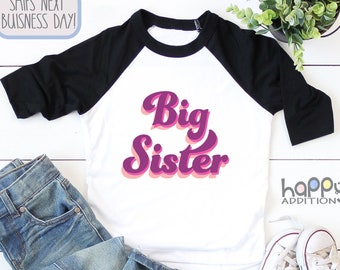 Retro Big Sister Baby , Rainbow Baby , Pregnancy Announcement, Long Sleeve, Toddler Shirt, Big Sibling, Oldest Sister, Vintage, Onesie®