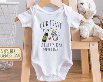 Personalized Our First Father's Day , Custom Gift for Dad Beer Shirt, Funny Happy Father's day, Unique Father's Day Gift from Baby, Onesie®