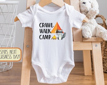 Crawl Walk Camp , Happy Camper Baby , Camping s, Little Camper Baby, Adventure , Hiking Baby , Racoon Onesie, Onesie®